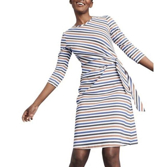 J. McLaughlin Size S  3/4 Sleeve Elora Bangle Multi Stripe Catalina Cloth Dress - Picture 1 of 13